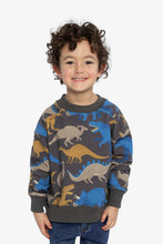 Load image into Gallery viewer, deux par deux Boys Fleece Sweatshirt - Grey Dinosaur Print
