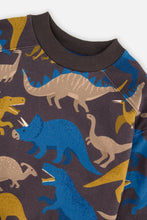 Load image into Gallery viewer, deux par deux Boys Fleece Sweatshirt - Grey Dinosaur Print
