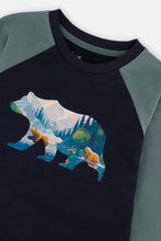 Load image into Gallery viewer, deux par deux Boys Raglan T-Shirt - Dark Blue And Green
