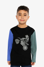 Load image into Gallery viewer, deux par deux Boys Long Sleeve T-Shirt - Black, Blue And Green
