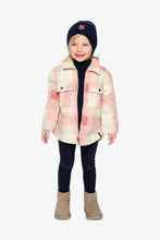 Load image into Gallery viewer, deux par deux Girls Zipped Overshirt w/Pockets - Beige &amp; Pink Plaid
