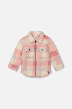 Load image into Gallery viewer, deux par deux Girls Zipped Overshirt w/Pockets - Beige &amp; Pink Plaid
