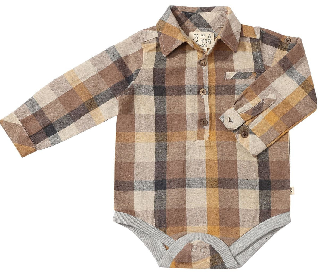 Me & Henry Baby Boys Jasper Woven Onesie - Brown Madras