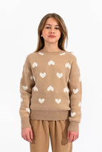 Load image into Gallery viewer, Molly Bracken Girls Knit Sweater - Beige Heart Pattern
