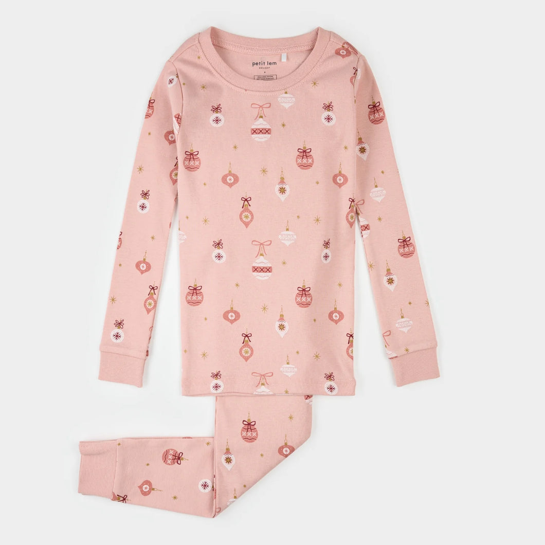Petit Lem Girls Ornaments Print on Rose PJ Set