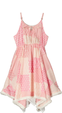 Load image into Gallery viewer, Poppet &amp; Fox Girls Handkerchief Hem Dress - Pink Patches with Fringed Hem
