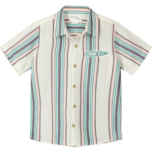 Poppet & Fox Boys Collar Short Sleeve Shirt - Cream Yarn Dye Multistripe