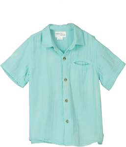 Poppet & Fox Boys Gauze Collar Short Sleeve Shirt - Turquoise