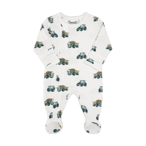 Coccoli Baby Boys Cotton-Modal Zipper Footie - Cream Tractors