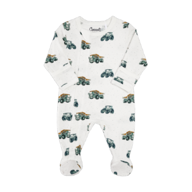 Coccoli Baby Boys Cotton-Modal Zipper Footie - Cream Tractors