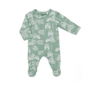 Coccoli Baby Cotton-Modal Zipper Footie - Tractors on Lilypad