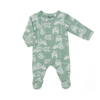 Coccoli Baby Cotton-Modal Zipper Footie - Tractors on Lilypad