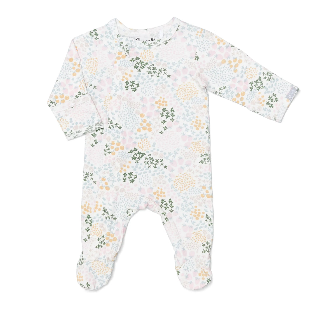 Coccoli Baby Girls Cotton-Modal Zipper Footie - Fruit Patch on Cream