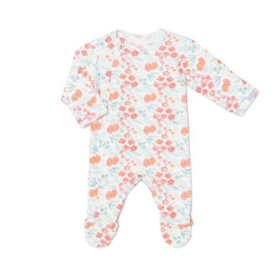 Coccoli Baby Girls Modal Zipper Footie - Multi Floral on Cream