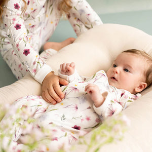 Coccoli Baby Girls Modal Zipper Footie - Floral on Cream