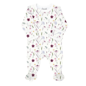 Coccoli Baby Girls Modal Zipper Footie - Floral on Cream