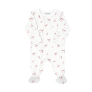 Coccoli Baby Girls Cotton-Modal Zipper Footie - Bows on Cream