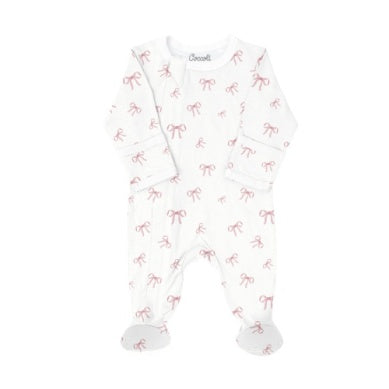 Coccoli Baby Girls Cotton-Modal Zipper Footie - Bows on Cream