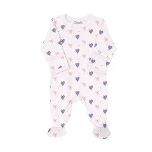 Coccoli Baby Girls Modal Zipper Footie - Hearts on Light Pink