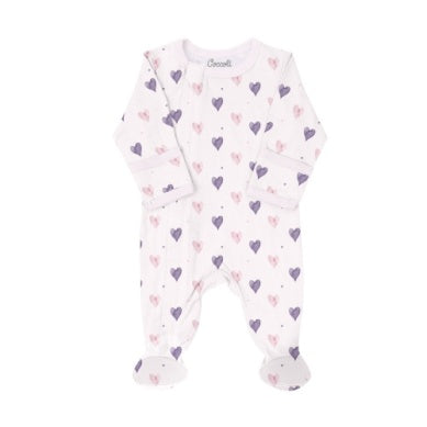 Coccoli Baby Girls Modal Zipper Footie - Hearts on Light Pink