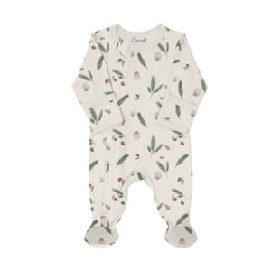 Coccoli Baby Modal Zipper Footie - Pine Cones on Oat Milk