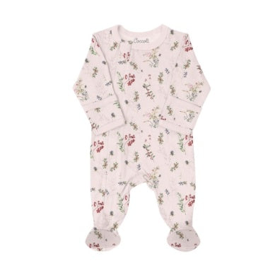 Coccoli Baby Girls Modal Zipper Footie - Winter Berries on Pink