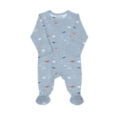 Coccoli Baby Boys Modal Zipper Footie - Vehicles on Blue