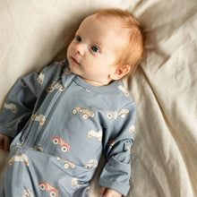 Load image into Gallery viewer, Coccoli Baby Boys Modal Zipper Footie - Cars on Steel Blue
