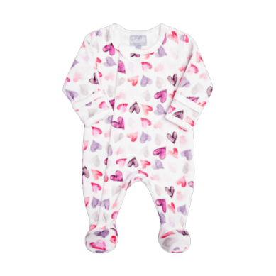 Coccoli Baby Girls Velour Zipper Footie - Cream Hearts