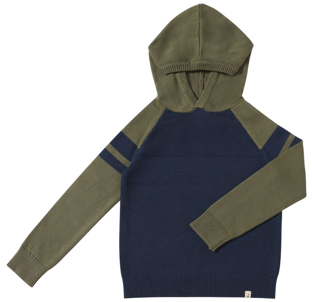 Me & Henry Boys Pedro Striped Hooded Sweater - Green/Navy