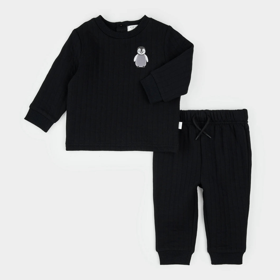 Petit Lem Baby Penguin on Black Outfit Set