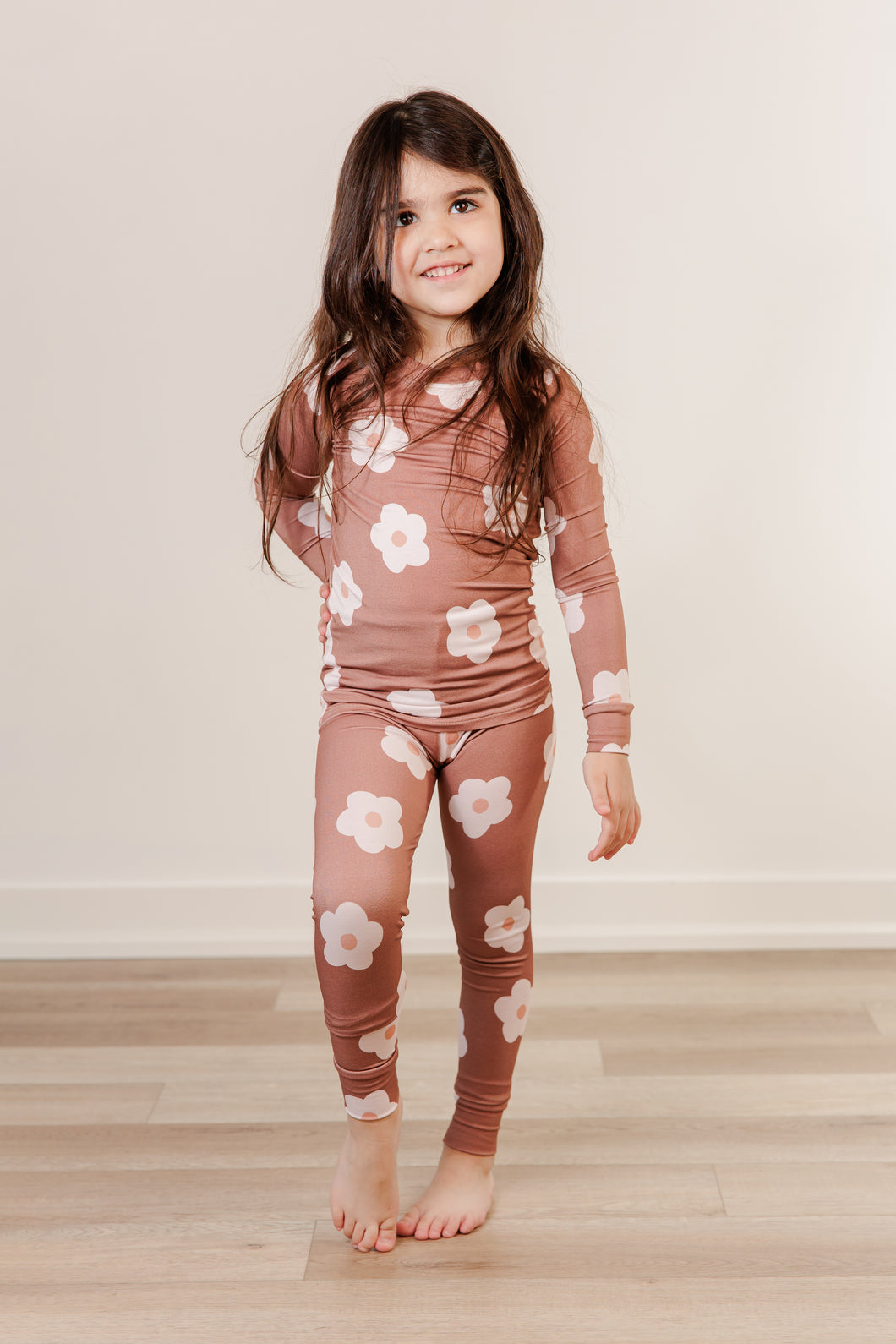 Moon Fruit Two Piece Bamboo Pajamas - Petals in Hazelnut
