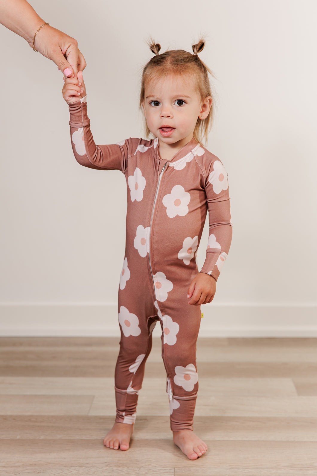 Moon Fruit Baby Zippy Bamboo Pajamas - Petals in Hazelnut