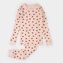 Load image into Gallery viewer, Petit Lem Pink Hearts on Peony Waffle PJ Set
