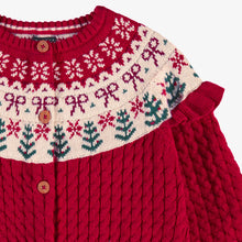 Load image into Gallery viewer, Souris Mini Girls Festive Knit Cardigan - Red
