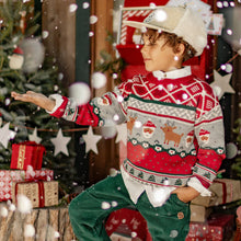 Load image into Gallery viewer, Souris Mini Boys Festive Knit Sweater - Red
