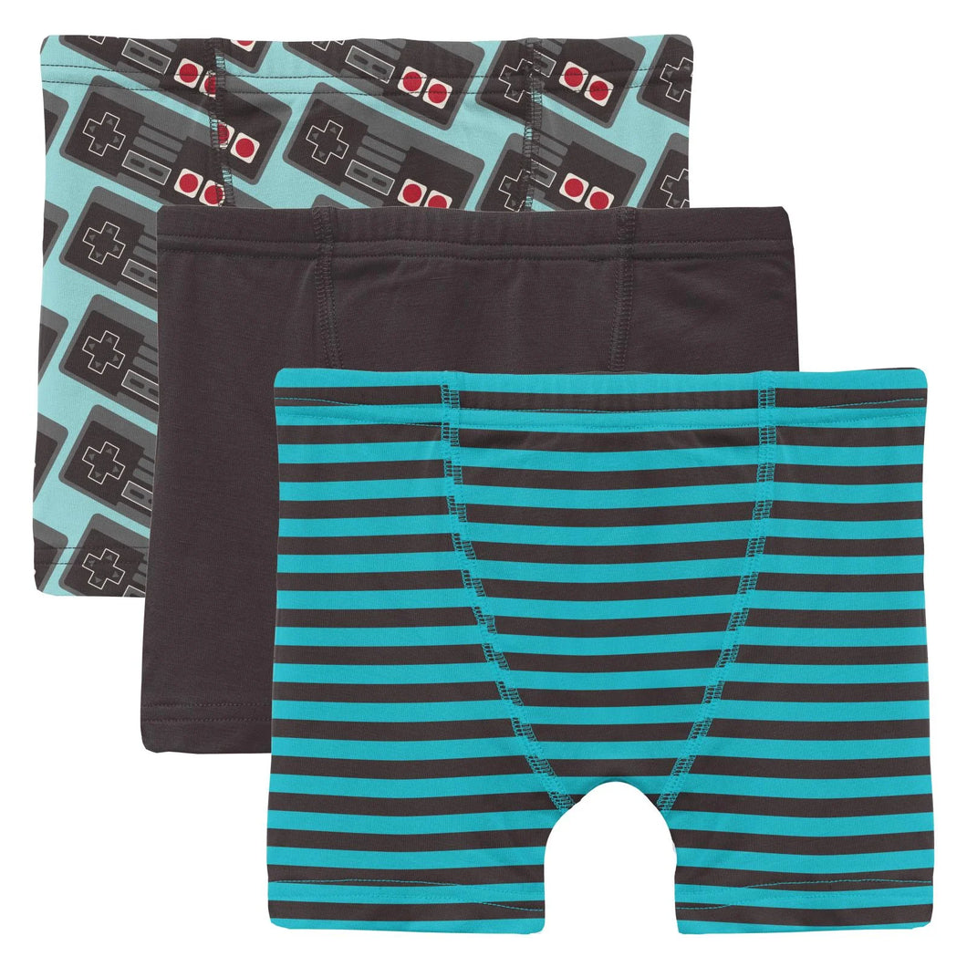 Kickee Pants Boys Print Boxer Briefs Set of 3 - Summer Sky Retro Game Controller, Midnight, Rad Stripe