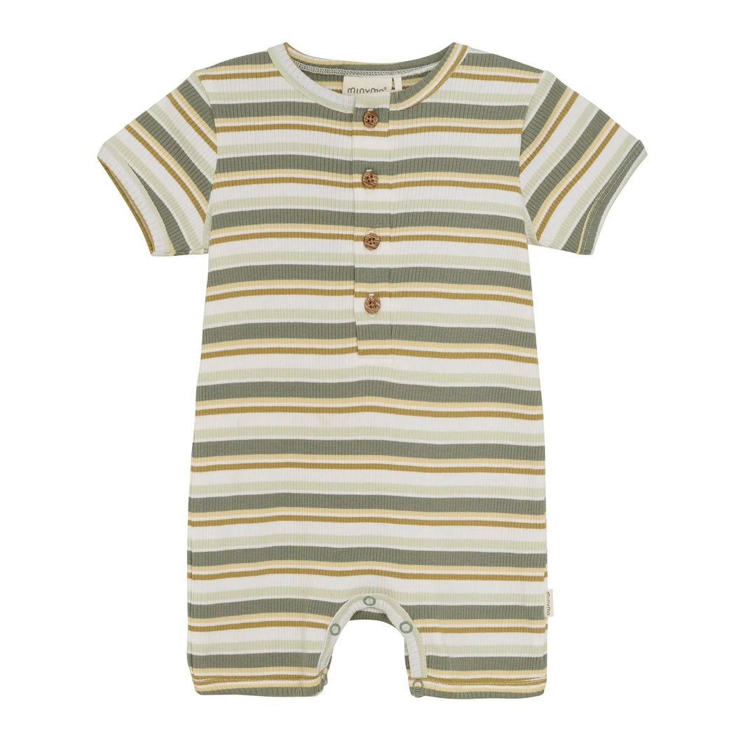 Minymo Baby Short Sleeve Ribbed Romper - Stripes