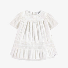 Load image into Gallery viewer, Souris Mini Baby Girls Short Sleeve Embroidered Cotton Dress w/Matching Bloomer - White
