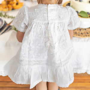 Souris Mini Baby Girls Short Sleeve Embroidered Cotton Dress w/Matching Bloomer - White