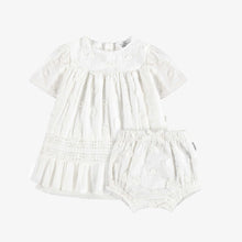 Load image into Gallery viewer, Souris Mini Baby Girls Short Sleeve Embroidered Cotton Dress w/Matching Bloomer - White

