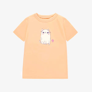 Souris Mini Girls Short Sleeve Cat T-Shirt - Peach