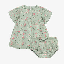 Load image into Gallery viewer, Souris Mini Baby Girls Organic Jersey Short Sleeve Dress &amp; Bloomer - Flowery Light Green
