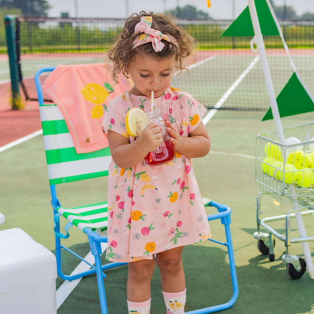 Souris Mini Baby Girls Viscose Dress - Fruit Print on Pink