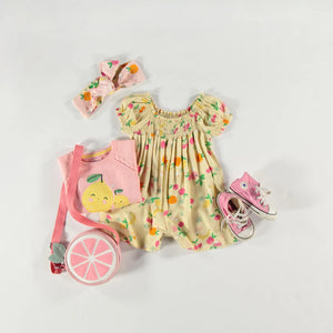 Souris Mini Baby Girls Viscose One Piece Romper - Fruit Print on Yellow