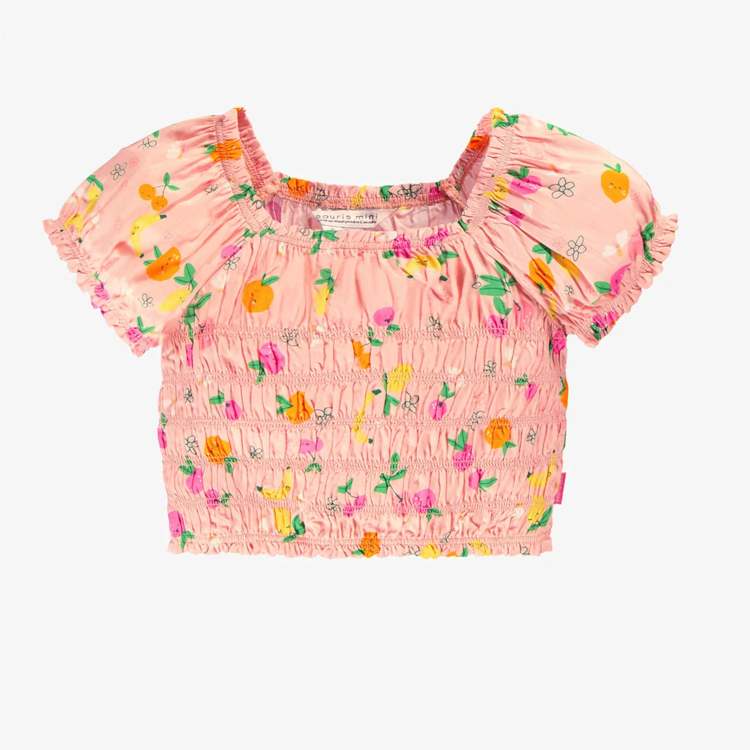 Souris Mini Girls Honeycomb Viscose Tank Top - Fruit Print on Print
