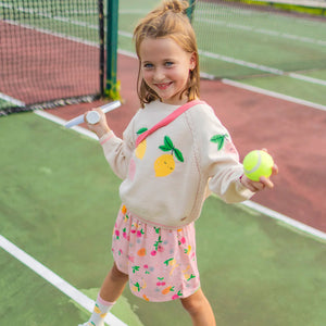 Souris Mini Girls Flowy Viscose Shorts - Fruit Print on Print