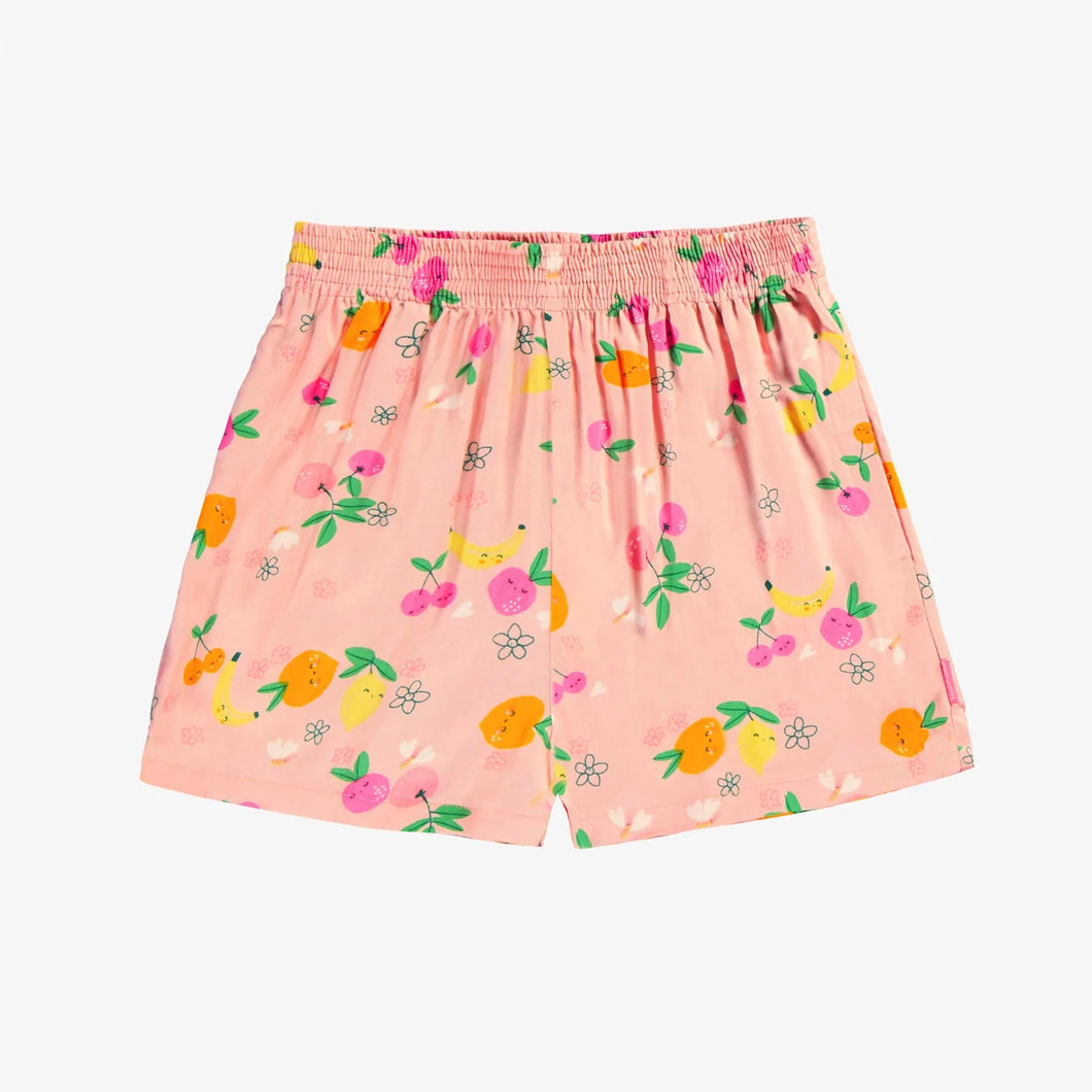 Souris Mini Girls Flowy Viscose Shorts - Fruit Print on Print