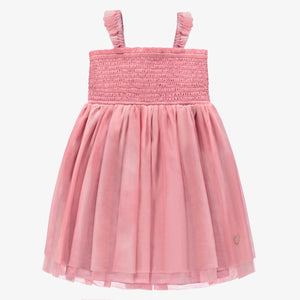 Souris Mini Girls Honeycomb & Tulle Dress - Rose