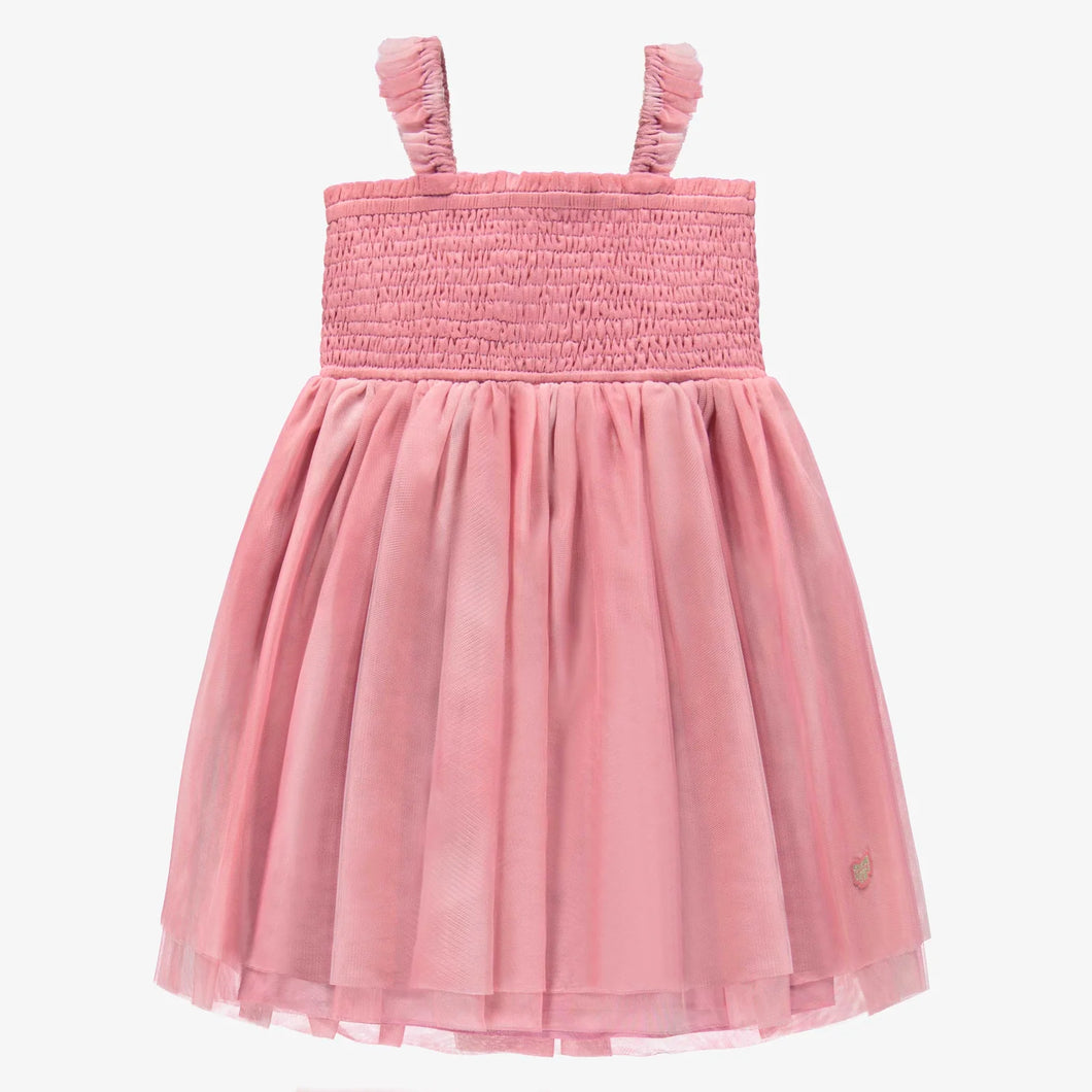 Souris Mini Girls Honeycomb & Tulle Dress - Rose